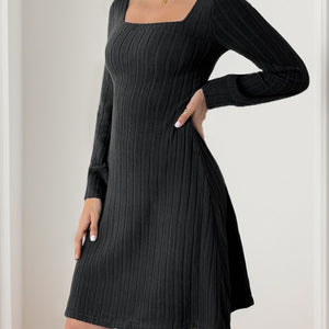 Perfee Butterfly Square Neck Long Sleeve Dress