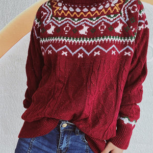 Cable-Knit Mock Neck Long Sleeve Sweater