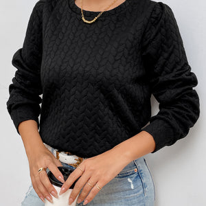 Texture Round Neck Long Sleeve Sweatshirt