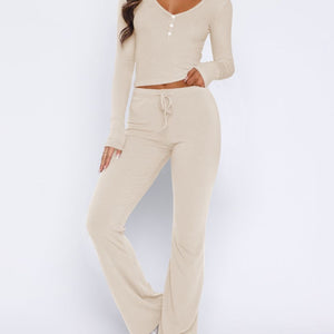 V-Neck Long Sleeve Top and Pants Set