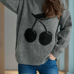 Cherry Round Neck Long Sleeve Sweater