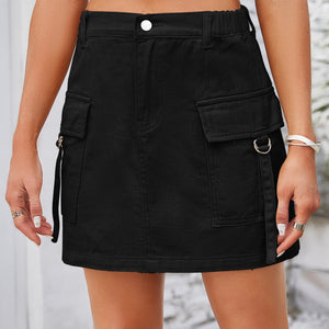 Pocketed Buttoned Denim Skirt