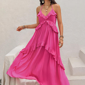 Ruffled Halter Neck Maxi Dress