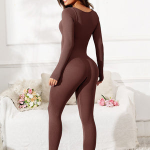 Scoop Neck Long Sleeve Active Jumpsuit