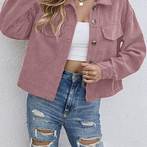 Button Up Dropped Shoulder Long Sleeve Jacket