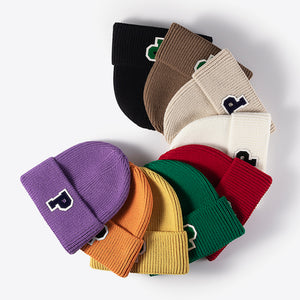 Letter Patch Cuffed Knit Beanie