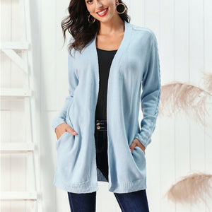 Cable-Knit Open Front Long Sleeve Cardigan