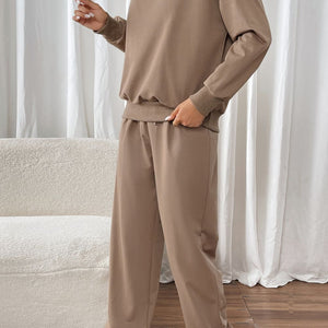 Perfee Round Neck Long Sleeve Top and Pants Set