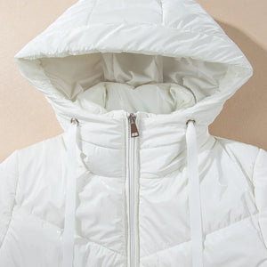 Drawstring Zip Up Long Sleeve Hooded Winter Coat