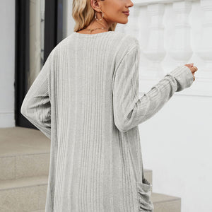 Pocketed Open Front Long Sleeve Cardigan