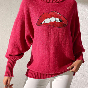 Lip Turtleneck Long Sleeve Sweater