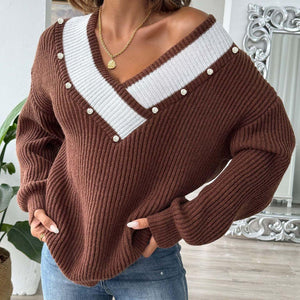 Contrast Trim Dropped Shoulder Long Sleeve Sweater