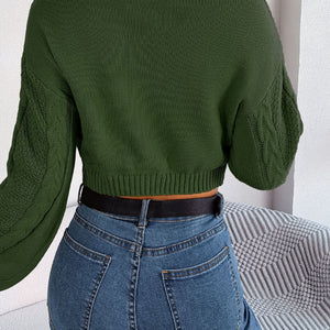 Cable-Knit Round Neck Cropped Sweater