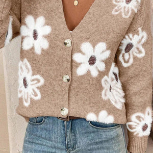 Flower Button Up Long Sleeve Cardigan