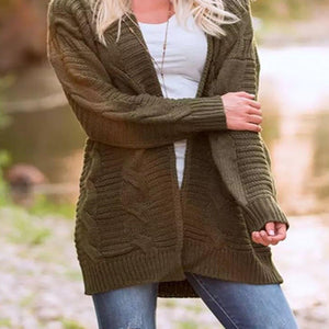 Cable-Knit Open Front Long Sleeve Cardigan