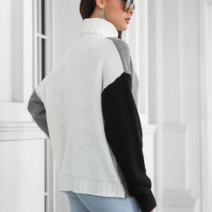 Contrast Turtleneck Long Sleeve Sweater