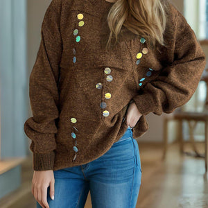 Sequin Mock Neck Long Sleeve Sweater