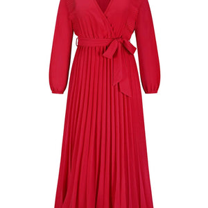 Pleated Surplice Tie Waist Maxi Dress