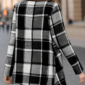 Plaid Open Front Long Sleeve Jacket