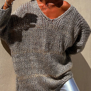 Openwork V-Neck Long Sleeve Sweater