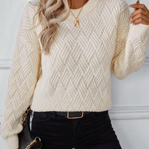 Round Neck Long Sleeve Woven Sweater