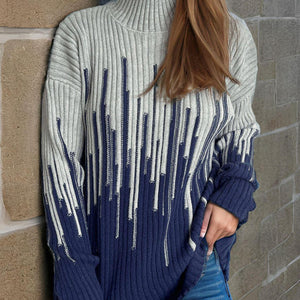 Contrast Mock Neck Long Sleeve Sweater