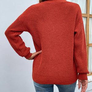 Cutout V-Neck Rib-Knit Sweater