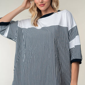 White Birch Full Size Striped Contrast Round Neck Top