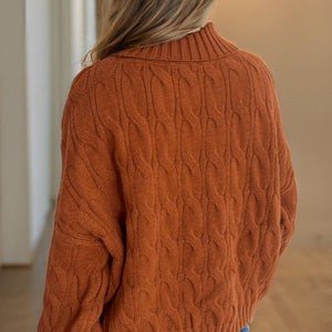 Cable-Knit Turtleneck Long Sleeve Sweater