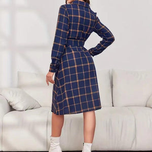 Plaid Tie Waist Long Sleeve Dress