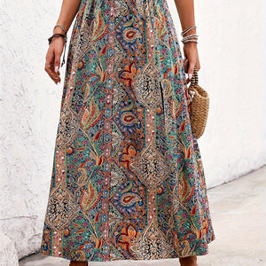 Slit Printed Elastic Waist Skirt