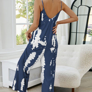 Shiny Tie-Dye Spaghetti Strap Jumpsuit with Pockets