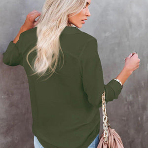 Button Down Collared Neck Long Sleeve Shirt