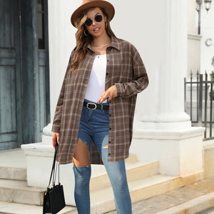 Full Size Plaid Button Up Dropped Shoulder Shirt