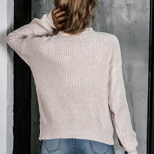 Openwork Mock Neck Long Sleeve Sweater