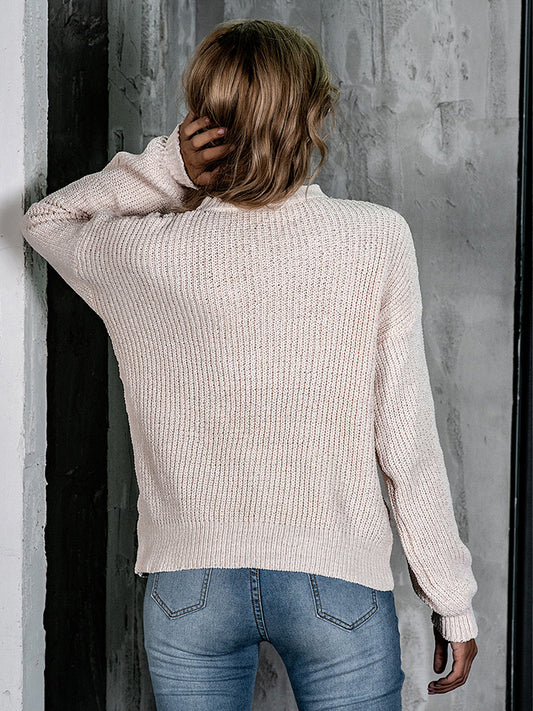 Openwork Mock Neck Long Sleeve Sweater