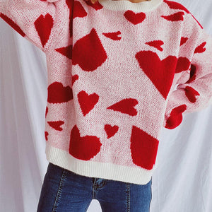 Heart Round Neck Long Sleeve Sweater