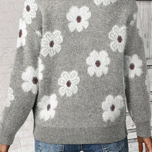 Flower Half Zip Long Sleeve Sweater