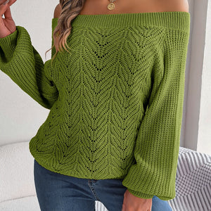 Openwork Off-Shoulder Long Sleeve Sweater