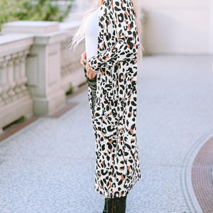 Leopard Open Front Long Sleeve Cover Up