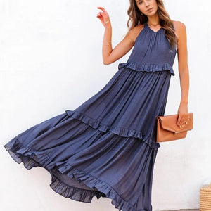 Ruffled Sleeveless Tiered Maxi Dress with Pockets