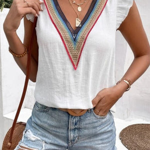 Full Size Ruffled V-Neck Cap Sleeve Blouse