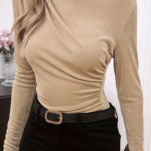 Ruched Mock Neck Long Sleeve T-Shirt