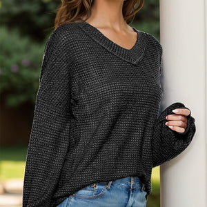 Dropped Shoulder Long Sleeve Knit Top