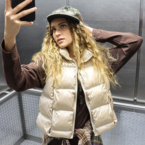 VERY J Shiny Metallic Zip Up Puffer Vest