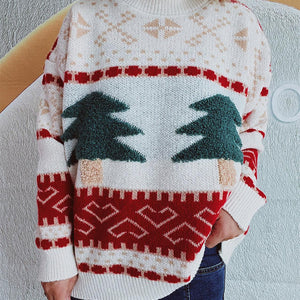 Christmas Tree Mock Neck Long Sleeve Sweater