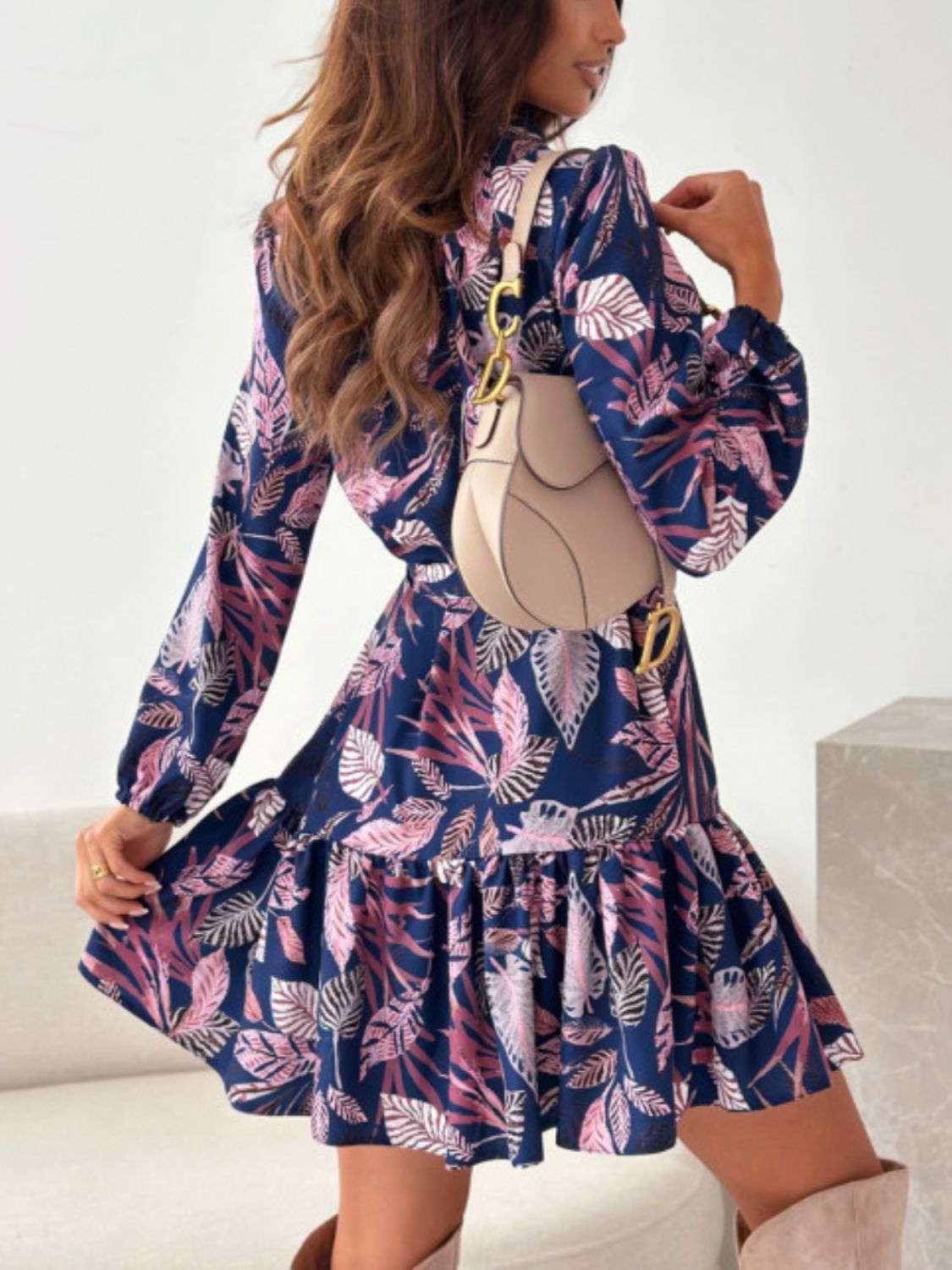 Ruffle Hem Floral Long Sleeve Dress