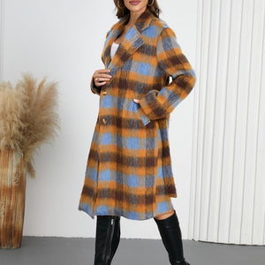 Tied Plaid Collared Neck Coat