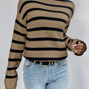 Striped Turtleneck Drop Shoulder Sweater