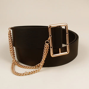 PU Leather Wide Belt with Chain